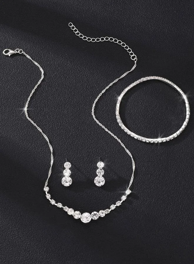 Take Two Pack of 3 - Silver Embellished Necklace with Bracelet and Earrings